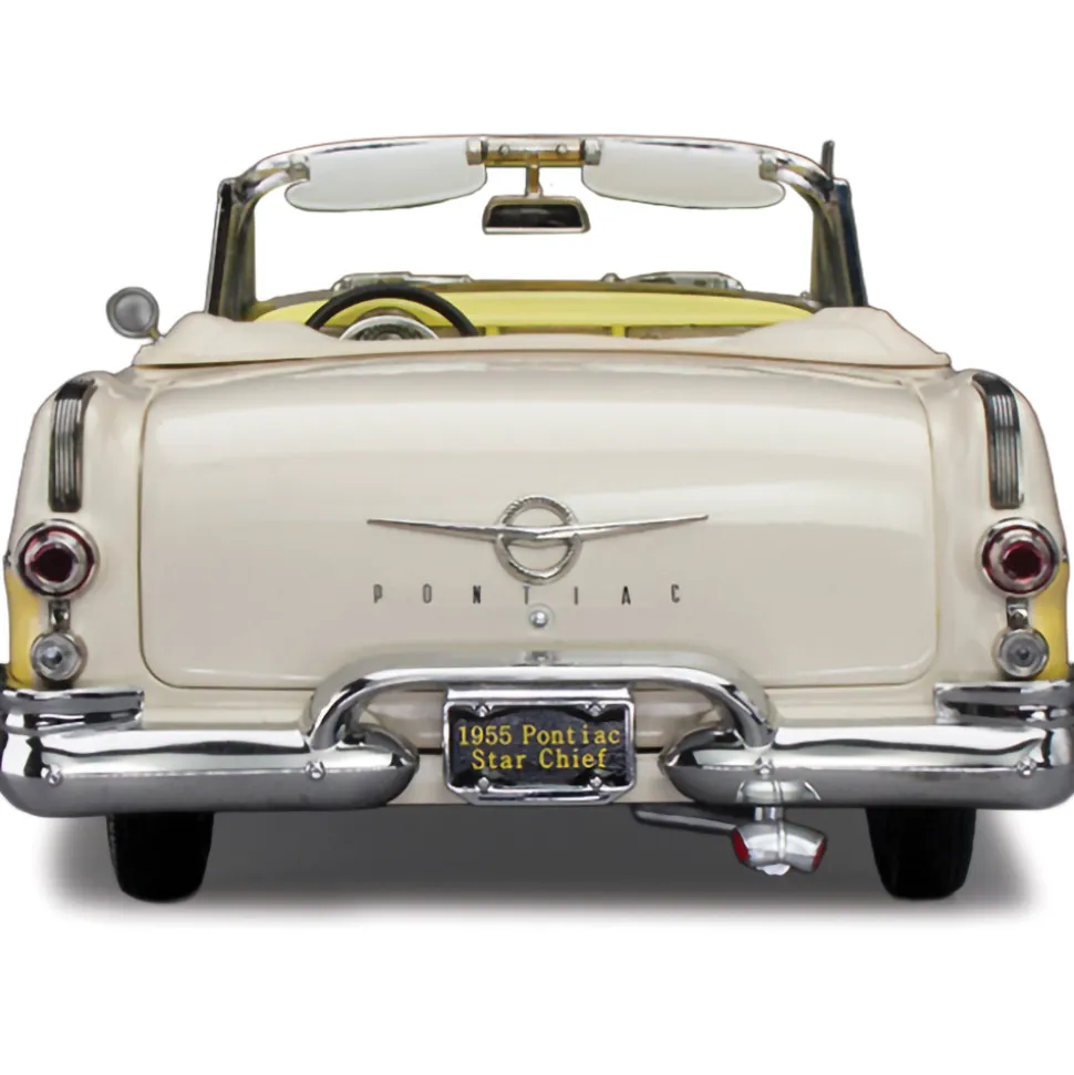1955 Pontiac Star Chief Open Convertible - White Mist / Avalon Yellow 1:18 Scale Diecast Model Car by Sunstar