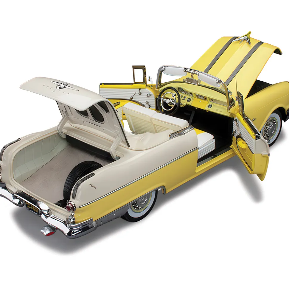1955 Pontiac Star Chief Open Convertible - White Mist / Avalon Yellow 1:18 Scale Diecast Model Car by Sunstar