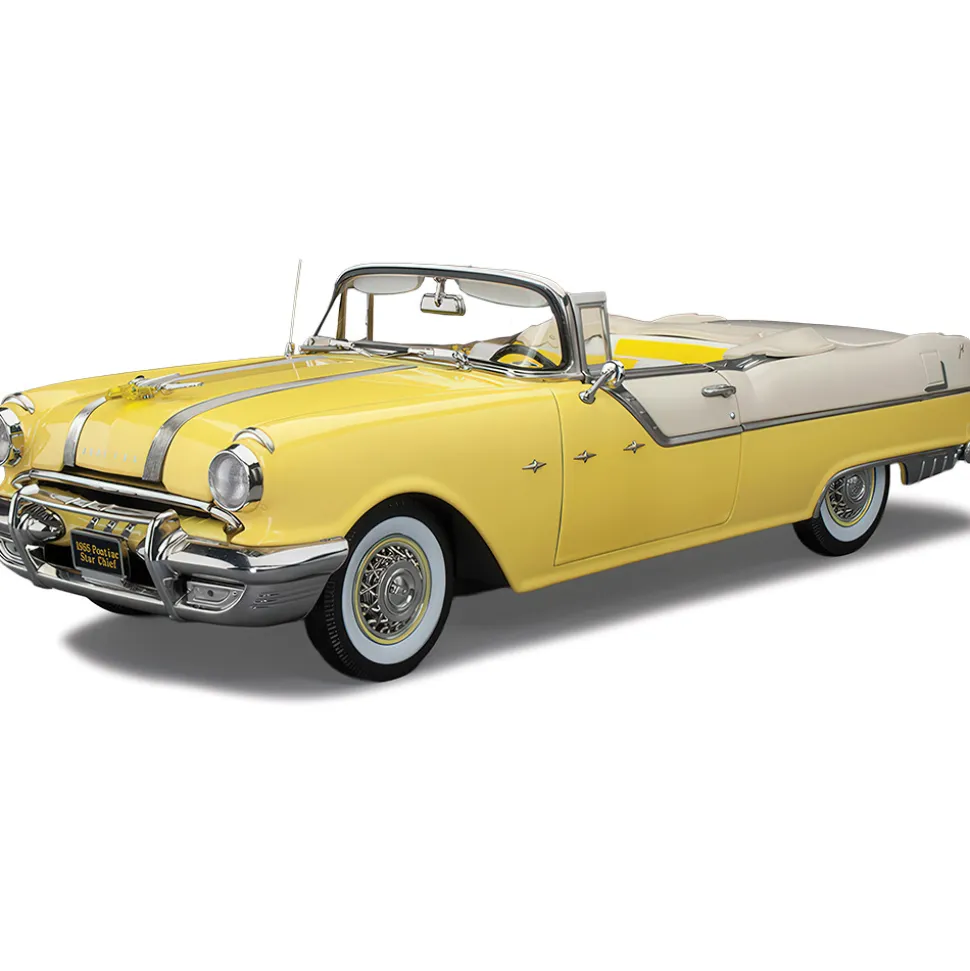 1955 Pontiac Star Chief Open Convertible - White Mist / Avalon Yellow 1:18 Scale Diecast Model Car by Sunstar