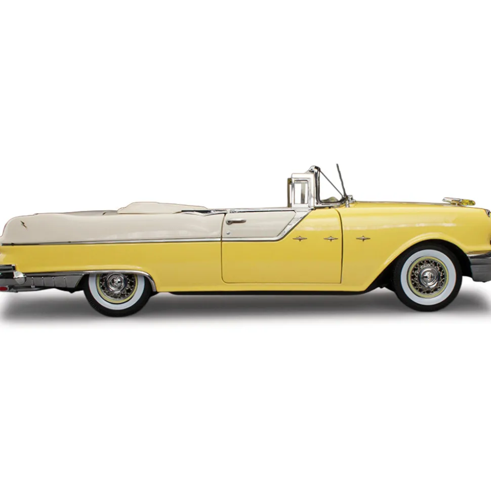 1955 Pontiac Star Chief Open Convertible - White Mist / Avalon Yellow 1:18 Scale Diecast Model Car by Sunstar