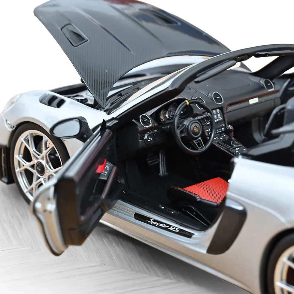 2023 Porsche 718 Spyder RS w/ Weissach Pack - Silver 1:18 Scale Diecast Model Car by Norev