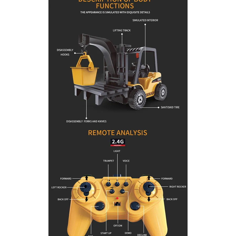 R/C 2.4 Ghz Remote Control 4x4 Fork Lift w/Lights & Sound Remote Control Construction by New Capable