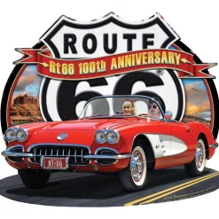 Route 66 Corvette 100th Anniversary Metal Sign Metal Sign by Reedyville Goods
