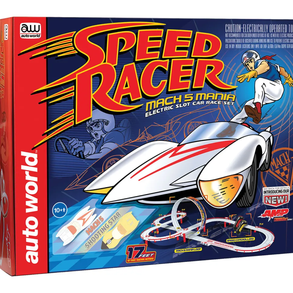 Speed Racer Mach 5 Mania Slot Car Race Set w/Mach 5 & Shooting Star 1:64 Scale Electric Race Set by Auto World