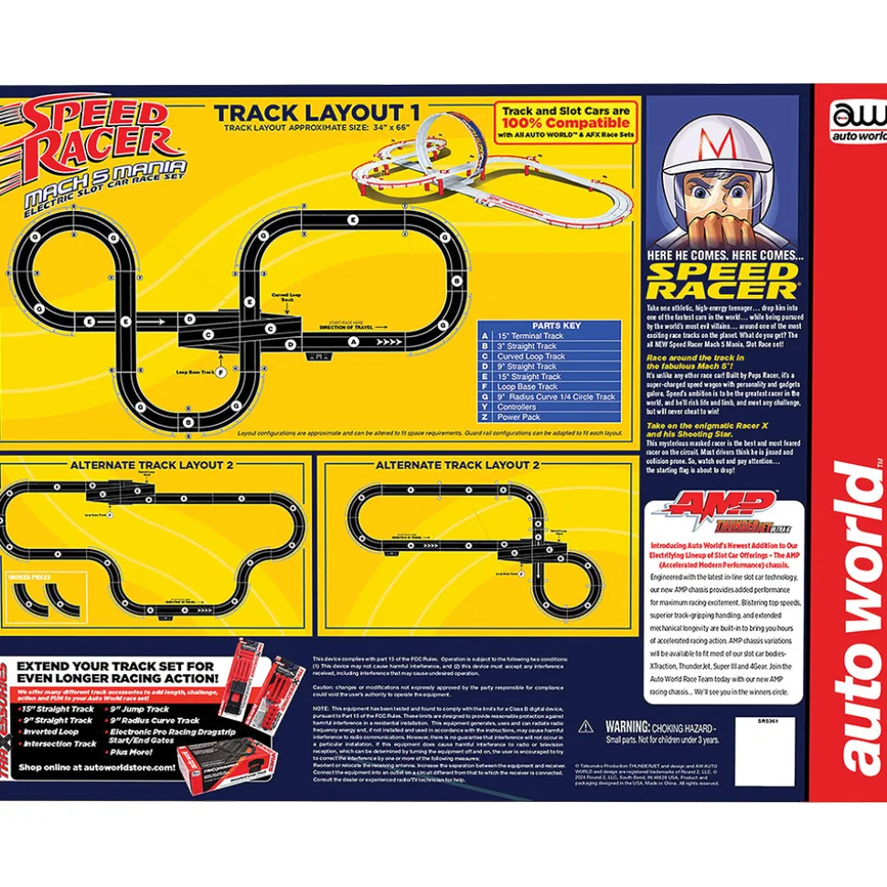 Speed Racer Mach 5 Mania Slot Car Race Set w/Mach 5 & Shooting Star 1:64 Scale Electric Race Set by Auto World