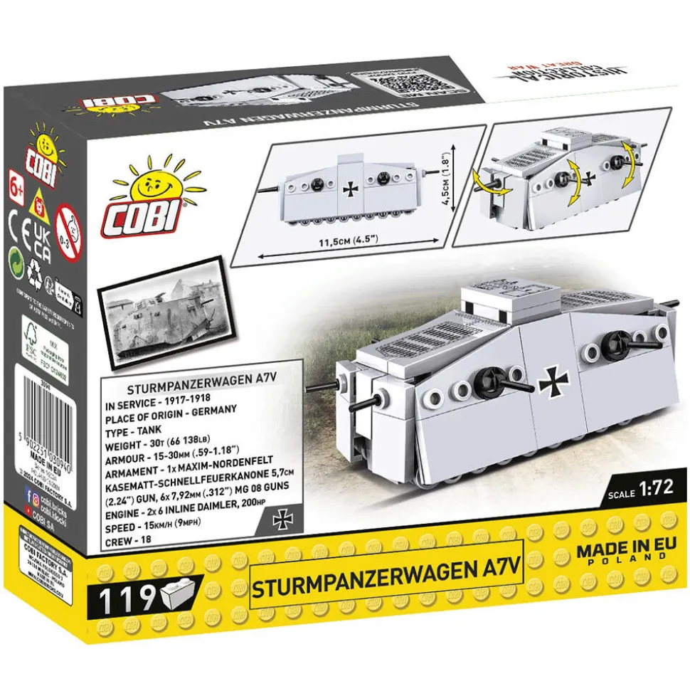 STURMPANZERWAGEN A7V 1/72 Building Block Model - 119 Pieces Cobi (3094) 1:72 Scale by COBI Toys