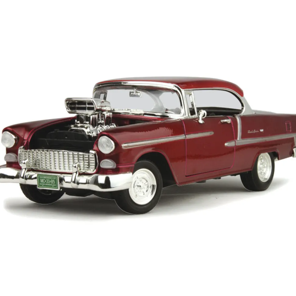 1955 Supercharged Chevy Bel Air - Burgundy 1:18 Scale Diecast Model by Motormax
