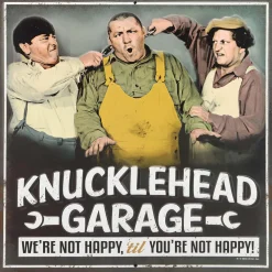 Three Stooges Knucklehead Garage Embossed Metal Sign Metal Sign by Open Roads