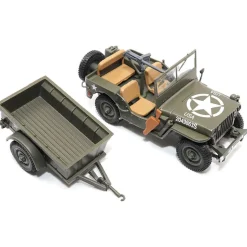 1/4-Ton Willys Jeep with Trailer 1/43 Die Cast Model 1:43 Scale Metal by Militaria Diecast