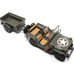 1/4-Ton Willys Jeep with Trailer 1/43 Die Cast Model 1:43 Scale Metal by Militaria Diecast