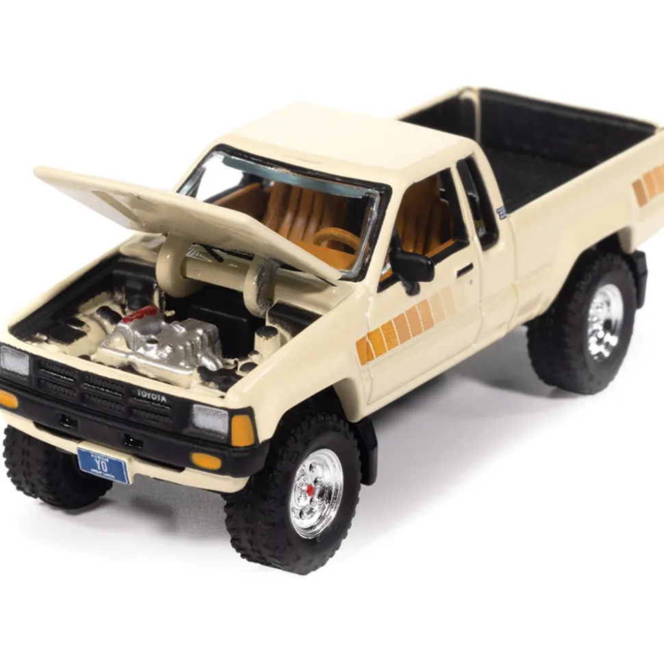 1985 Toyota SR5 Pickup - Ivory w/ Brown Stripes 1:64 Scale Diecast Model Truck by Johnny Lightning