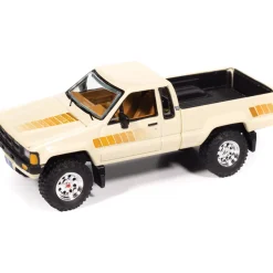 1985 Toyota SR5 Pickup - Ivory w/ Brown Stripes 1:64 Scale Diecast Model Truck by Johnny Lightning