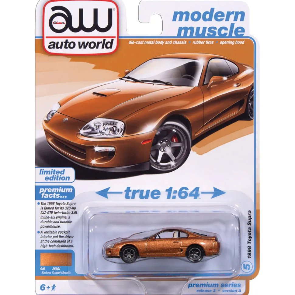 1998 Toyota Supra (No Spoiler & Custom Wheels) - Sedona Sunset Metallic 1:64 Scale Diecast Model Car by Auto World