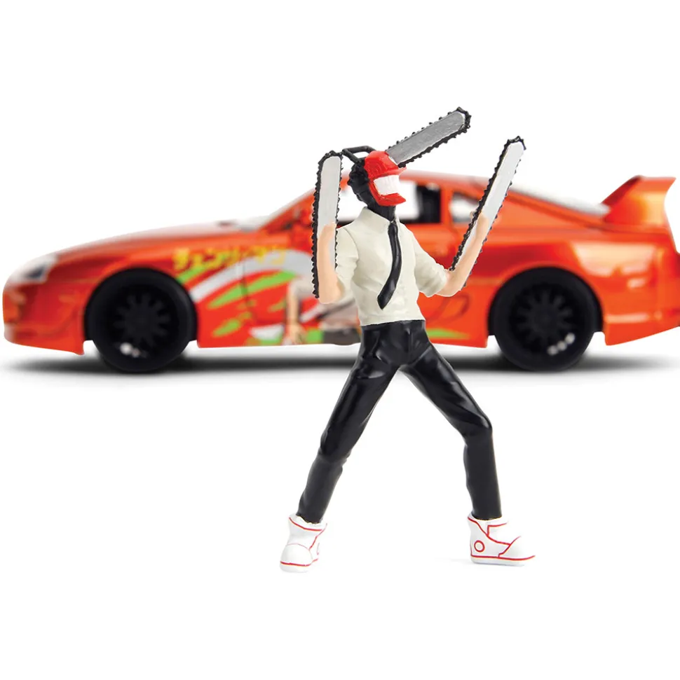 1995 Toyota Supra with Chainsaw Man Diecast Figure 1:24 Scale Diecast Model Car by Jada Toys
