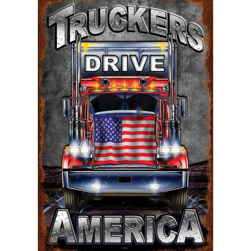 Truckers Drive America Metal Sign Wall Sign by Vintage Signs