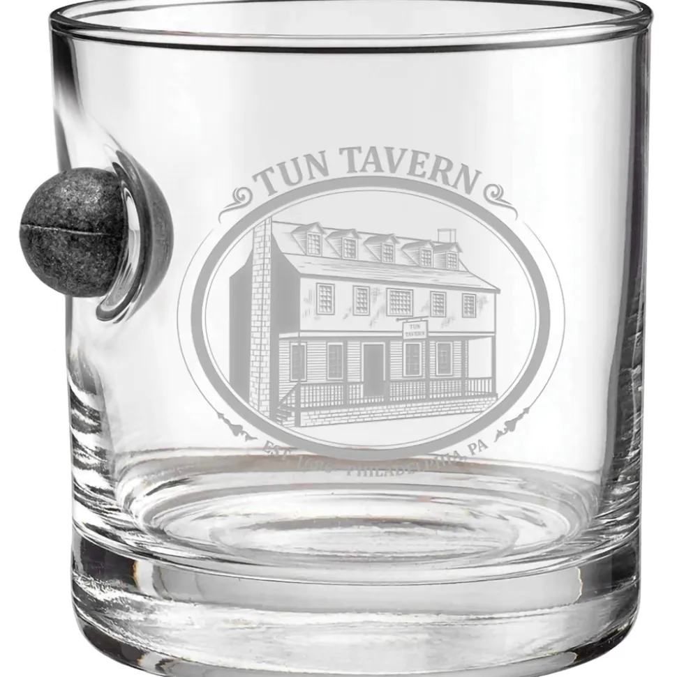 Tun Tavern Rocks Glass with Musket Ball BenShot (RG10-TunTavern) by Ben Shot