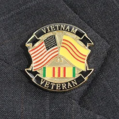 USA Vietnam Veteran Wavy Flags Lapel Pin 112025 zinc alloy by Ruffin Flag Company