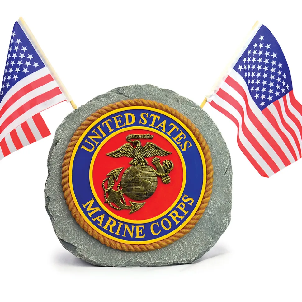 U.S. Marines Garden Stone with Flags Geocentral (R35183) by Geocentral