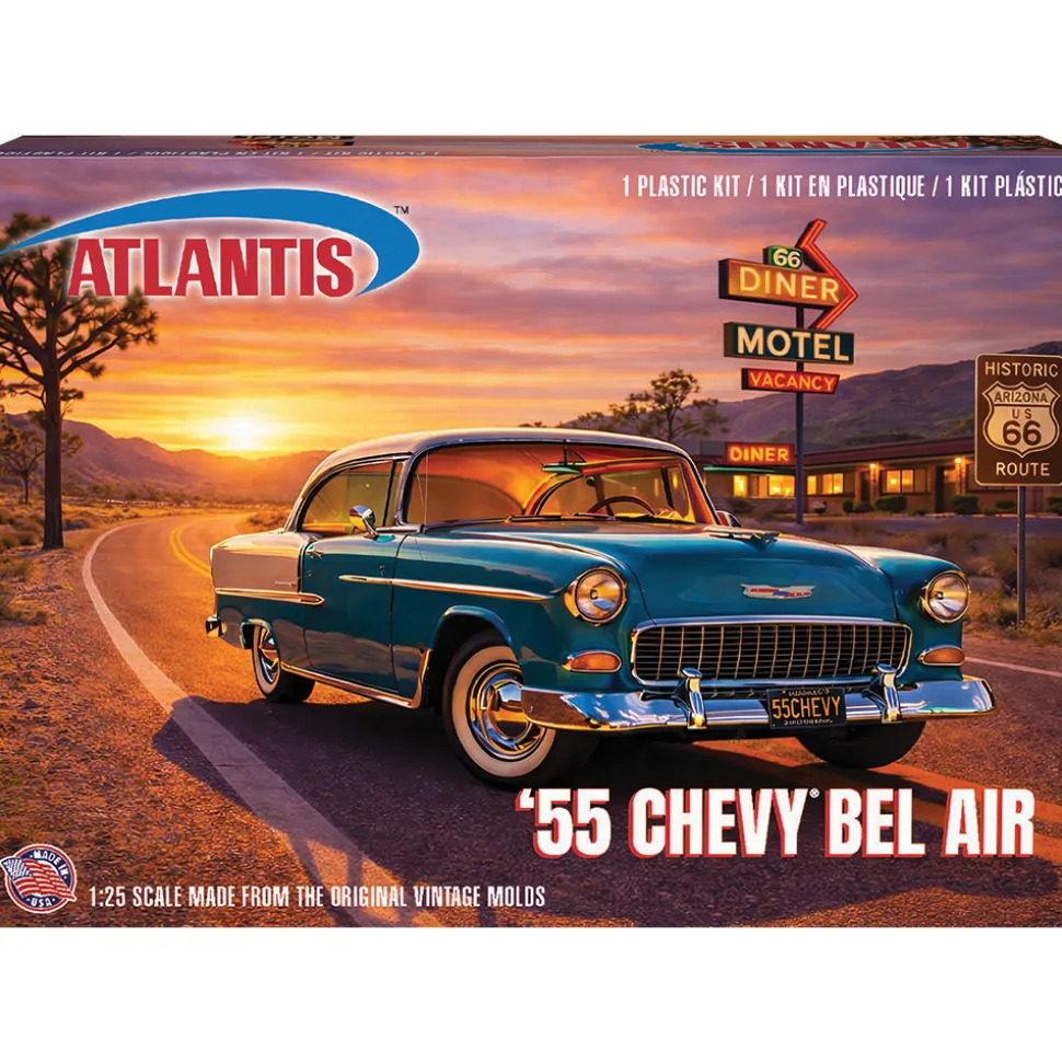 U.S. Route 66 - 1955 Chevrolet Bel Air Hardtop 1:25 Scale Plastic Model Kit by Atlantis Models