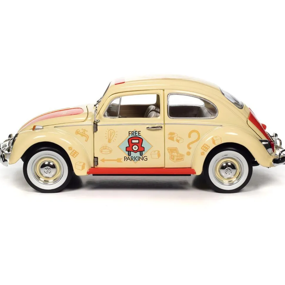 1963 Volkswagen Beetle Monopoly Free Parking - Yellow 1:18 Scale Diecast Model Car by Auto World