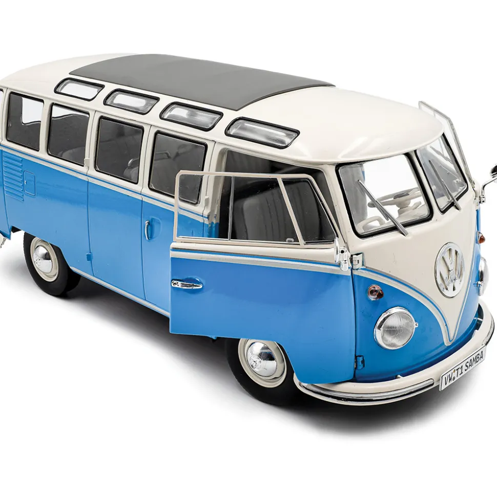 1962 Volkswagen T1 Samba - Blue/White 1:18 Scale Diecast Model Car by Solido