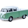 Volkswagen Type 2 ( T1 ) - Pickup-2-White / Green 1:24 Scale Diecast Model Truck by Motormax