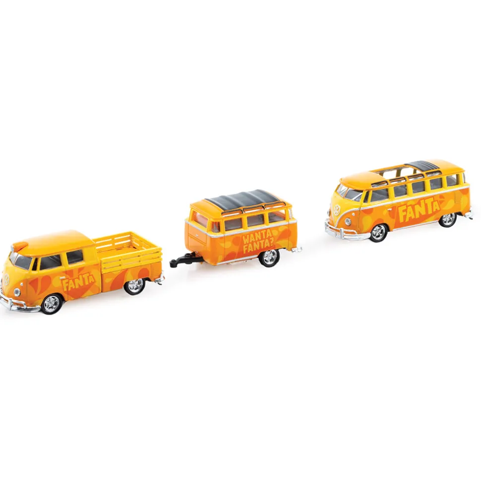 1960 VW Double Cab Truck with 1960 VW 15-Window Bus - Fanta 1:64 Scale Diecast Model Truck by M2 Machines