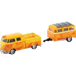 1960 VW Double Cab Truck with 1960 VW 15-Window Bus - Fanta 1:64 Scale Diecast Model Truck by M2 Machines