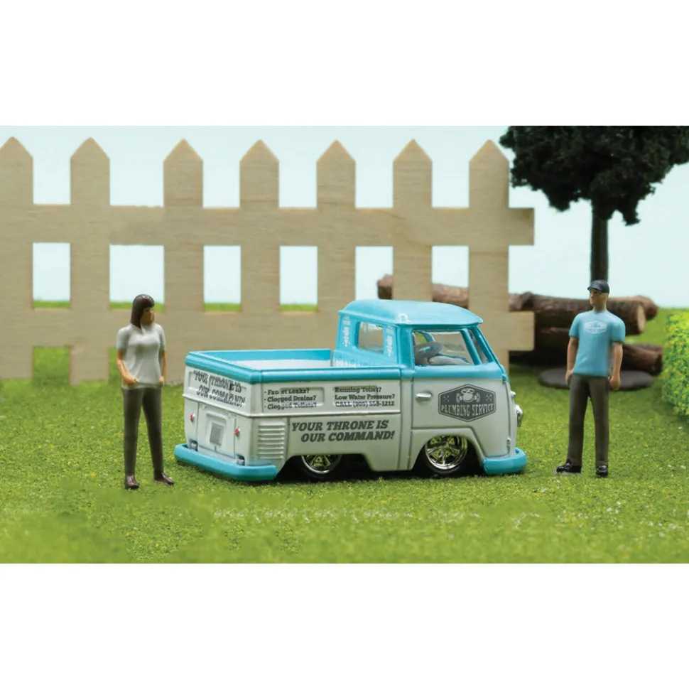 1960 VW Single Cab Truck "Plumbing Service" Diorama 1:64 Scale Diecast Model Truck by M2 Machines