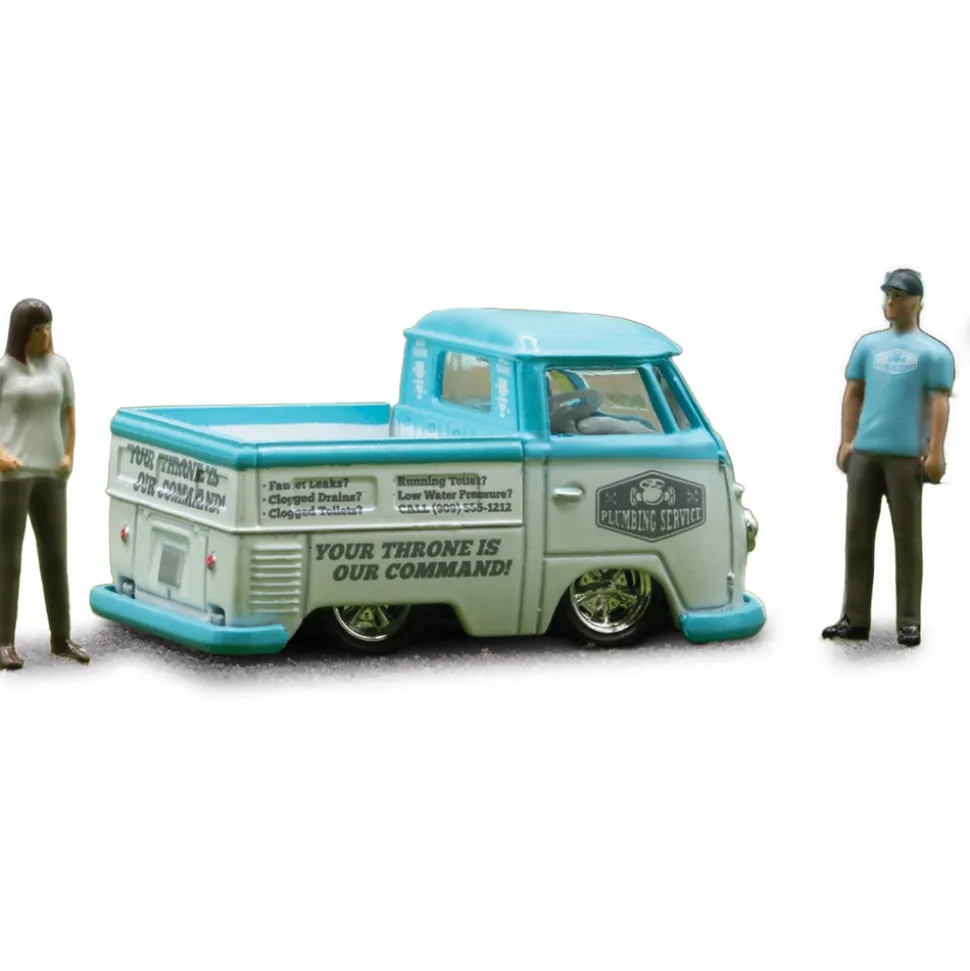 1960 VW Single Cab Truck "Plumbing Service" Diorama 1:64 Scale Diecast Model Truck by M2 Machines