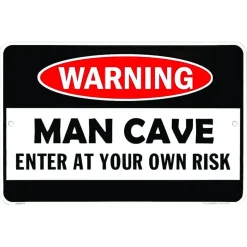 Warning Man Cave Metal Sign SPSMCW Embossed Aluminum by Signs 4 Fun
