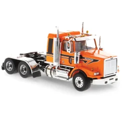 Western Star 4900 SB 40" Sleeper Tandem Tractor - Metallic Orange with Black Accent Stripes 1:50 Scale Diecast Model Truck by Diecast Masters