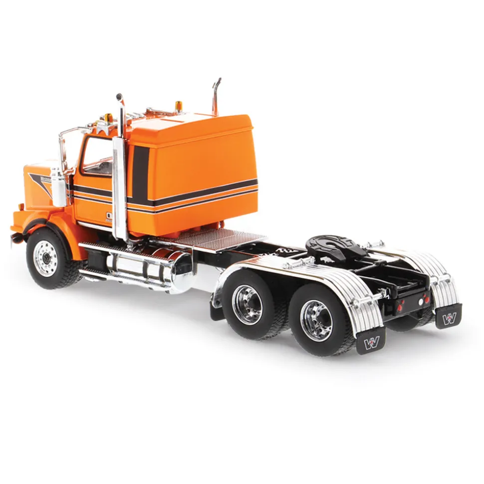 Western Star 4900 SB 40" Sleeper Tandem Tractor - Metallic Orange with Black Accent Stripes 1:50 Scale Diecast Model Truck by Diecast Masters