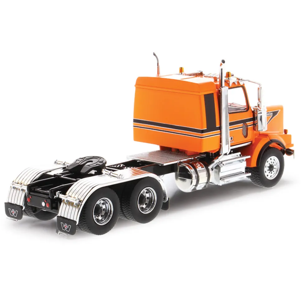 Western Star 4900 SB 40" Sleeper Tandem Tractor - Metallic Orange with Black Accent Stripes 1:50 Scale Diecast Model Truck by Diecast Masters