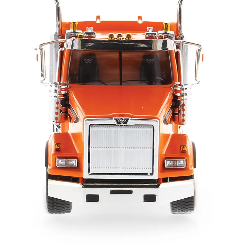 Western Star 4900 SB 40" Sleeper Tandem Tractor - Metallic Orange with Black Accent Stripes 1:50 Scale Diecast Model Truck by Diecast Masters