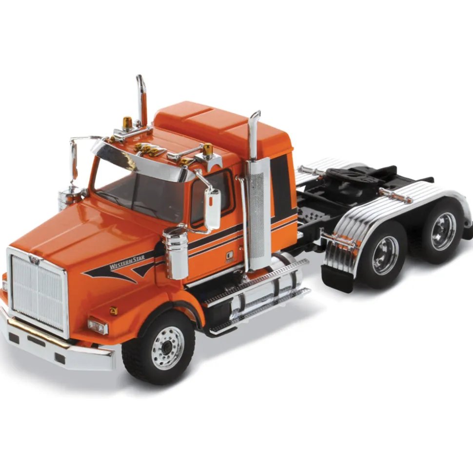 Western Star 4900 SB 40" Sleeper Tandem Tractor - Metallic Orange with Black Accent Stripes 1:50 Scale Diecast Model Truck by Diecast Masters
