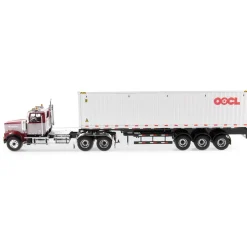 Western Star 4900 SFFA Day Cab with 40' Dry Goods Sea Container - Red& Gray - OOCL - White 1:50 Scale Diecast Model Truck by Diecast Masters