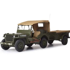 Willys MB Jeep & Trailer Large Scale Diecast Model Kit 1:8 Scale Diecast Model Kit by IXO Models