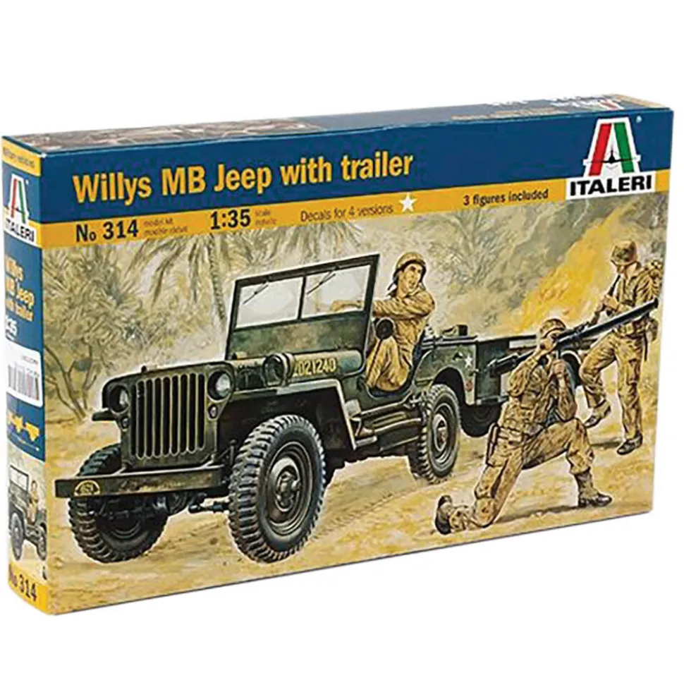Willys MB Jeep with Trailer 1/35 Kit 1:35 Scale Plastic Model Kit by Italeri