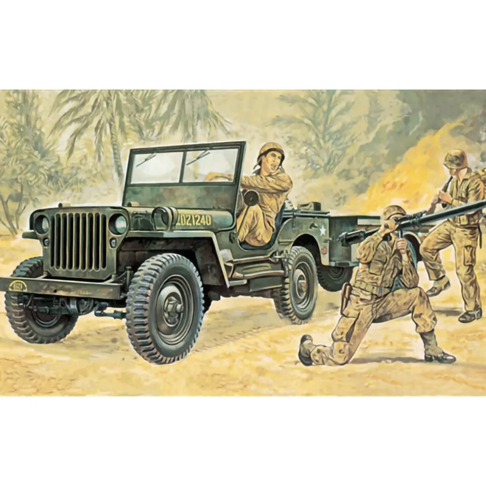 Willys MB Jeep with Trailer 1/35 Kit 1:35 Scale Plastic Model Kit by Italeri